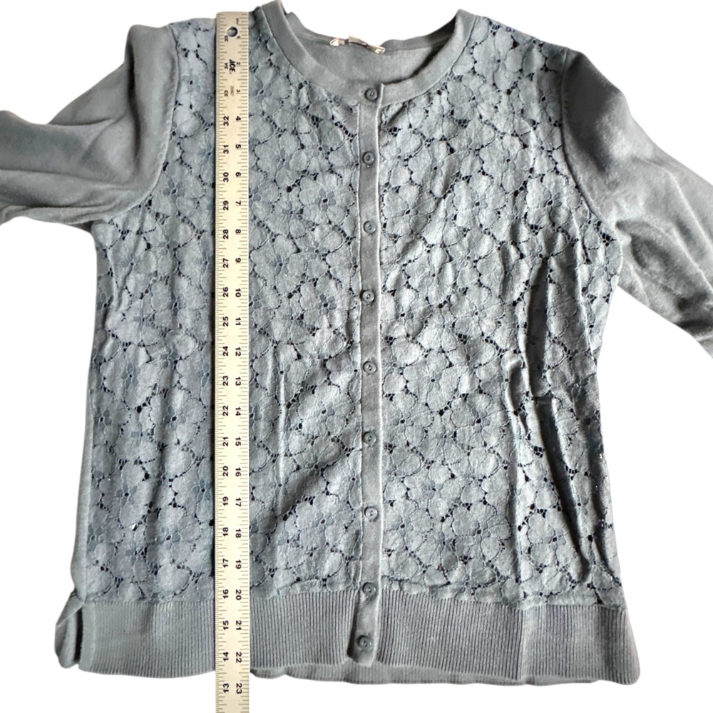 LOFT Blue Floral Lace Button-Up Sweater - Picture 6 of 12